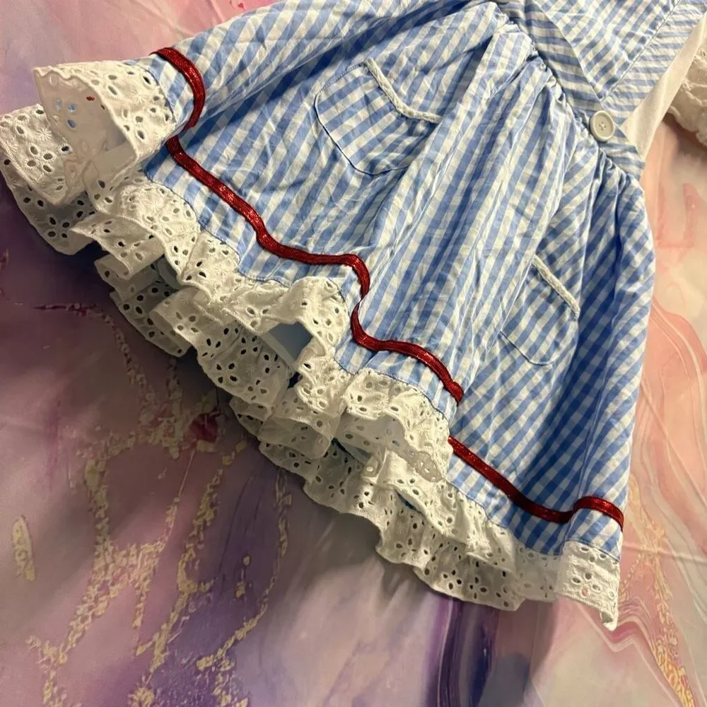 Wizard of Oz Dorothy Blue Gingham Dress Girls L Musical Theater Halloween